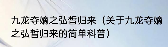 九龙夺嫡之弘晳归来（关于九龙夺嫡之弘晳归来的简单科普）