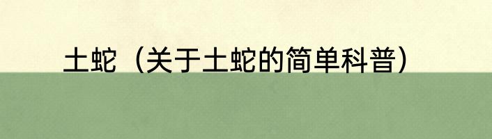 土蛇（关于土蛇的简单科普）