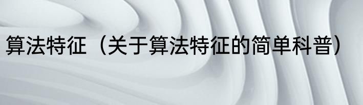 算法特征（关于算法特征的简单科普）