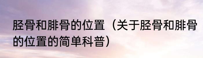 胫骨和腓骨的位置（关于胫骨和腓骨的位置的简单科普）