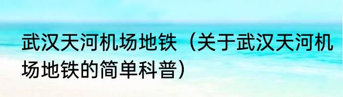 武汉天河机场地铁（关于武汉天河机场地铁的简单科普）