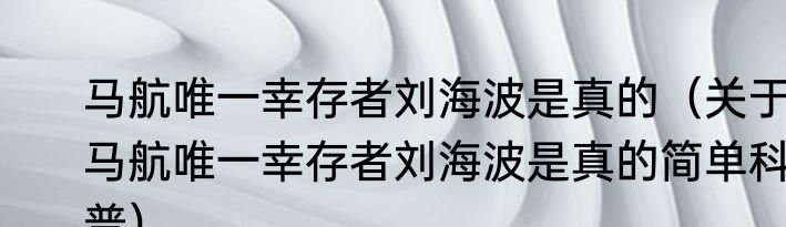 马航唯一幸存者刘海波是真的（关于马航唯一幸存者刘海波是真的简单科普）