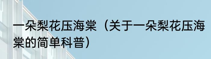 一朵梨花压海棠（关于一朵梨花压海棠的简单科普）