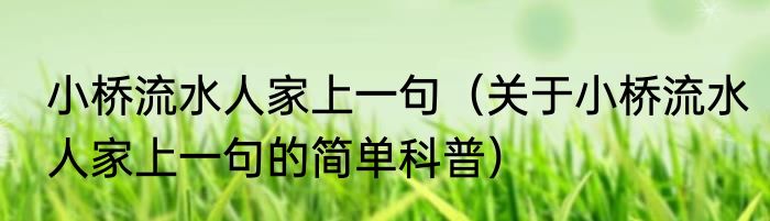 小桥流水人家上一句（关于小桥流水人家上一句的简单科普）