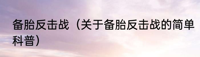 备胎反击战（关于备胎反击战的简单科普）