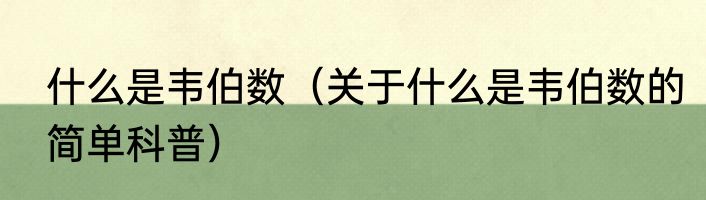 什么是韦伯数（关于什么是韦伯数的简单科普）