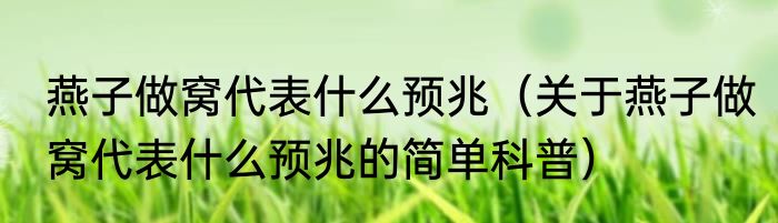 燕子做窝代表什么预兆（关于燕子做窝代表什么预兆的简单科普）