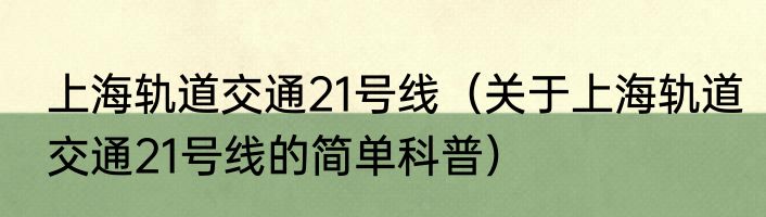 上海轨道交通21号线（关于上海轨道交通21号线的简单科普）