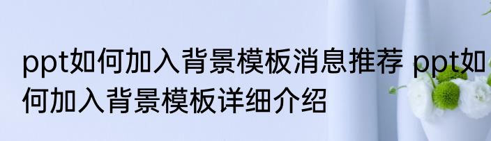 ppt如何加入背景模板消息推荐 ppt如何加入背景模板详细介绍