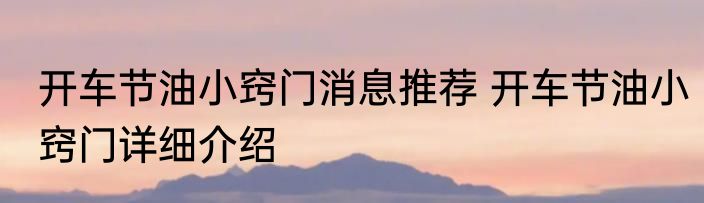 开车节油小窍门消息推荐 开车节油小窍门详细介绍