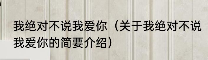 我绝对不说我爱你（关于我绝对不说我爱你的简要介绍）