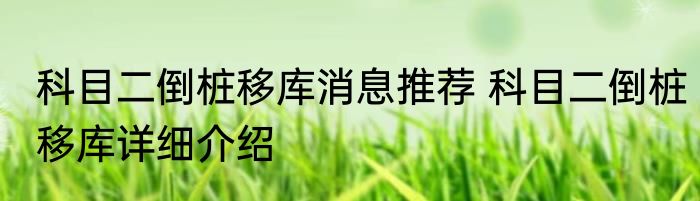 科目二倒桩移库消息推荐 科目二倒桩移库详细介绍