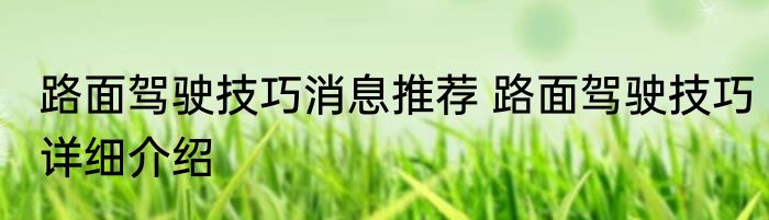 路面驾驶技巧消息推荐 路面驾驶技巧详细介绍
