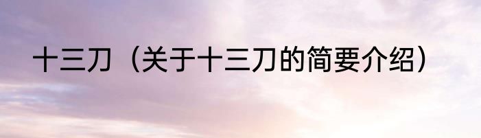 十三刀（关于十三刀的简要介绍）