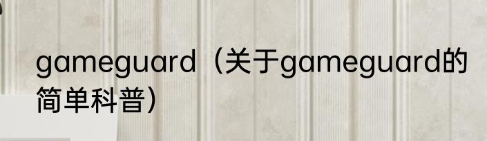 gameguard（关于gameguard的简单科普）