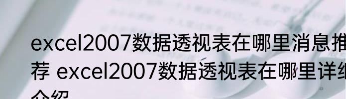excel2007数据透视表在哪里消息推荐 excel2007数据透视表在哪里详细介绍