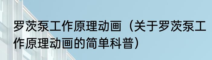 罗茨泵工作原理动画（关于罗茨泵工作原理动画的简单科普）