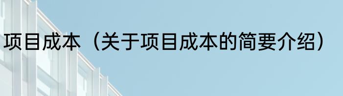 项目成本（关于项目成本的简要介绍）