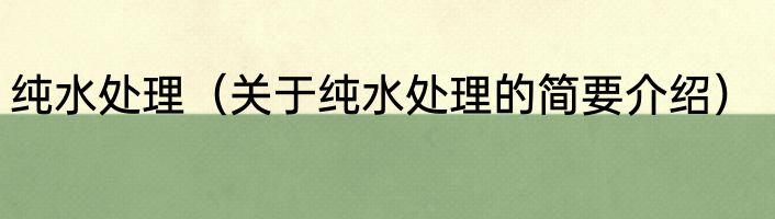 纯水处理(关于纯水处理的简要介绍)