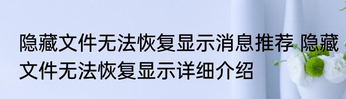 隐藏文件无法恢复显示消息推荐 隐藏文件无法恢复显示详细介绍