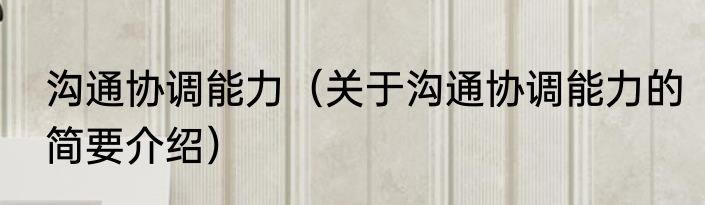 沟通协调能力（关于沟通协调能力的简要介绍）