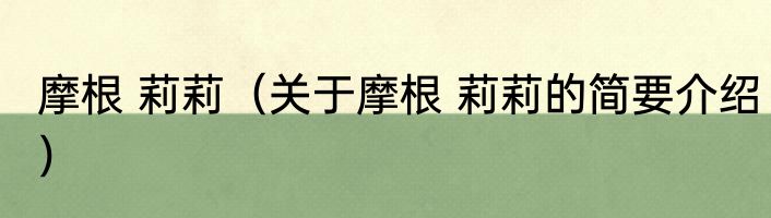 摩根 莉莉（关于摩根 莉莉的简要介绍）