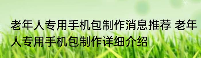 老年人专用手机包制作消息推荐 老年人专用手机包制作详细介绍
