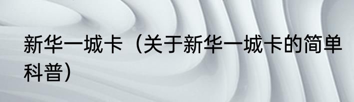 新华一城卡（关于新华一城卡的简单科普）