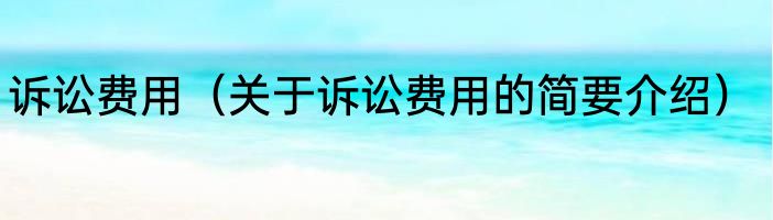 诉讼费用（关于诉讼费用的简要介绍）
