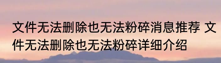 文件无法删除也无法粉碎消息推荐 文件无法删除也无法粉碎详细介绍