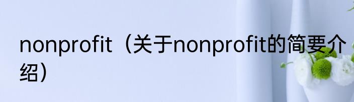 nonprofit（关于nonprofit的简要介绍）