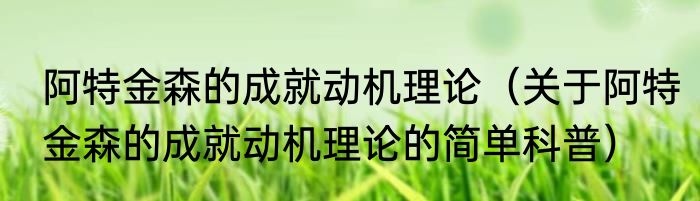 阿特金森的成就动机理论（关于阿特金森的成就动机理论的简单科普）