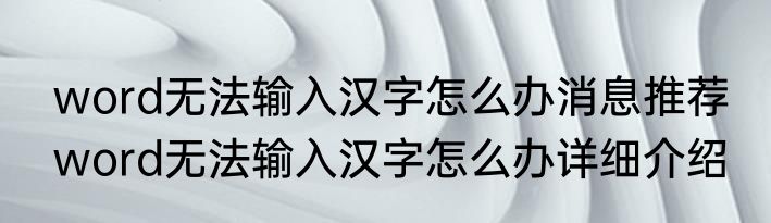 word无法输入汉字怎么办消息推荐 word无法输入汉字怎么办详细介绍