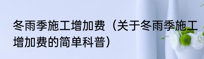 冬雨季施工增加费（关于冬雨季施工增加费的简单科普）