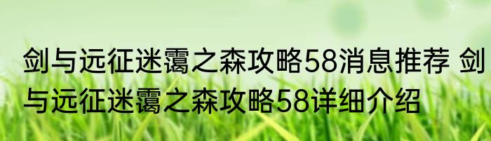 剑与远征迷霭之森攻略58消息推荐 剑与远征迷霭之森攻略58详细介绍