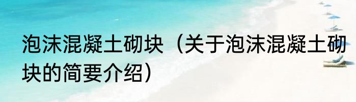 泡沫混凝土砌块（关于泡沫混凝土砌块的简要介绍）
