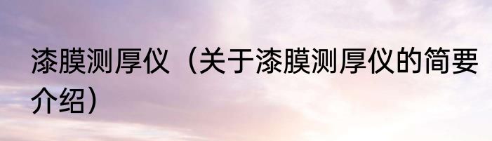 漆膜测厚仪（关于漆膜测厚仪的简要介绍）