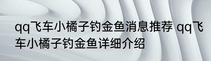 qq飞车小橘子钓金鱼消息推荐 qq飞车小橘子钓金鱼详细介绍