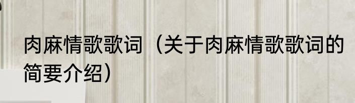 肉麻情歌歌词（关于肉麻情歌歌词的简要介绍）