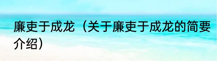 廉吏于成龙（关于廉吏于成龙的简要介绍）