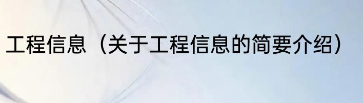 工程信息（关于工程信息的简要介绍）