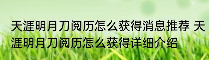 天涯明月刀阅历怎么获得消息推荐 天涯明月刀阅历怎么获得详细介绍