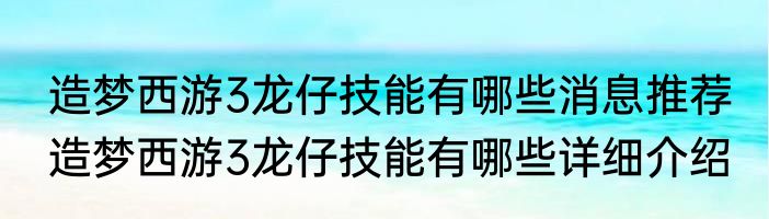 造梦西游3龙仔技能有哪些消息推荐 造梦西游3龙仔技能有哪些详细介绍