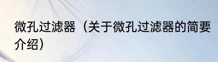 微孔过滤器（关于微孔过滤器的简要介绍）