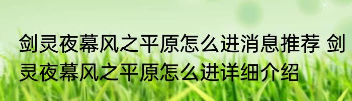 剑灵夜幕风之平原怎么进消息推荐 剑灵夜幕风之平原怎么进详细介绍