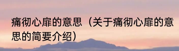 痛彻心扉的意思（关于痛彻心扉的意思的简要介绍）