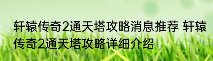 轩辕传奇2通天塔攻略消息推荐 轩辕传奇2通天塔攻略详细介绍