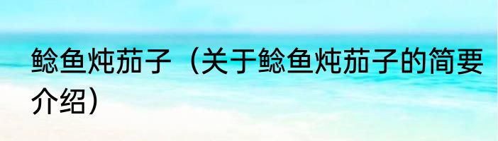 鲶鱼炖茄子（关于鲶鱼炖茄子的简要介绍）