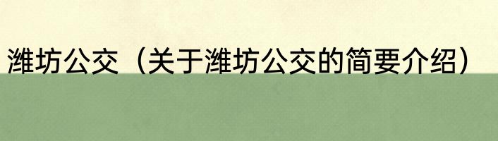 潍坊公交（关于潍坊公交的简要介绍）
