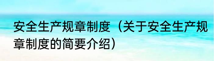 安全生产规章制度（关于安全生产规章制度的简要介绍）